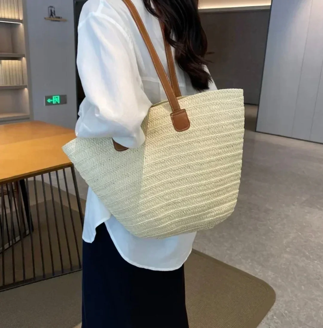 Ada | Women’s Summer Straw Beach Bag with Leather Straps - Image 3