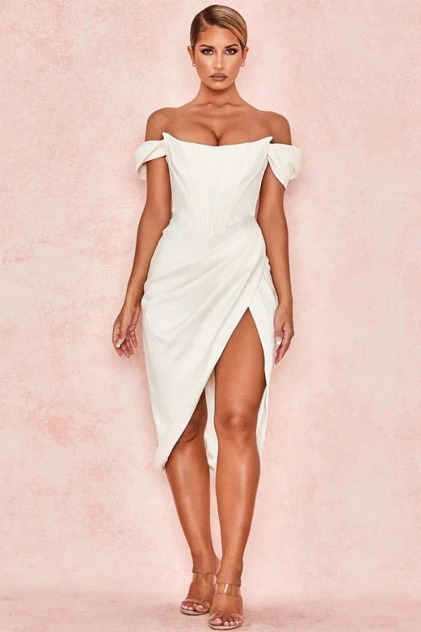 Amelia | Women’s Elegant Midi Wedding Guest Dress with High Split