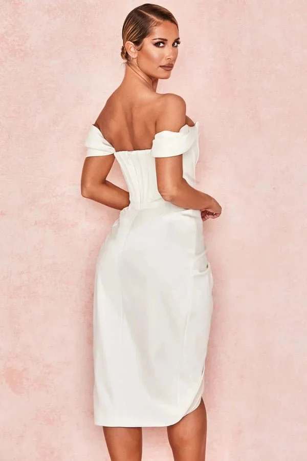 Amelia | Women’s Elegant Midi Wedding Guest Dress with High Split - Image 2