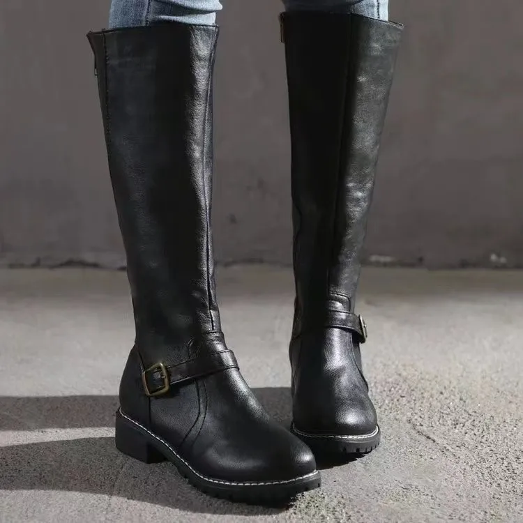 Aoife | Women’s Stylish Buckle Knee High Boots with Side Zip - Image 3