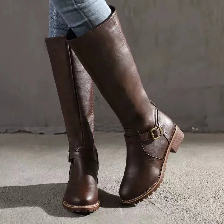 Aoife | Women’s Stylish Buckle Knee High Boots with Side Zip - Image 4
