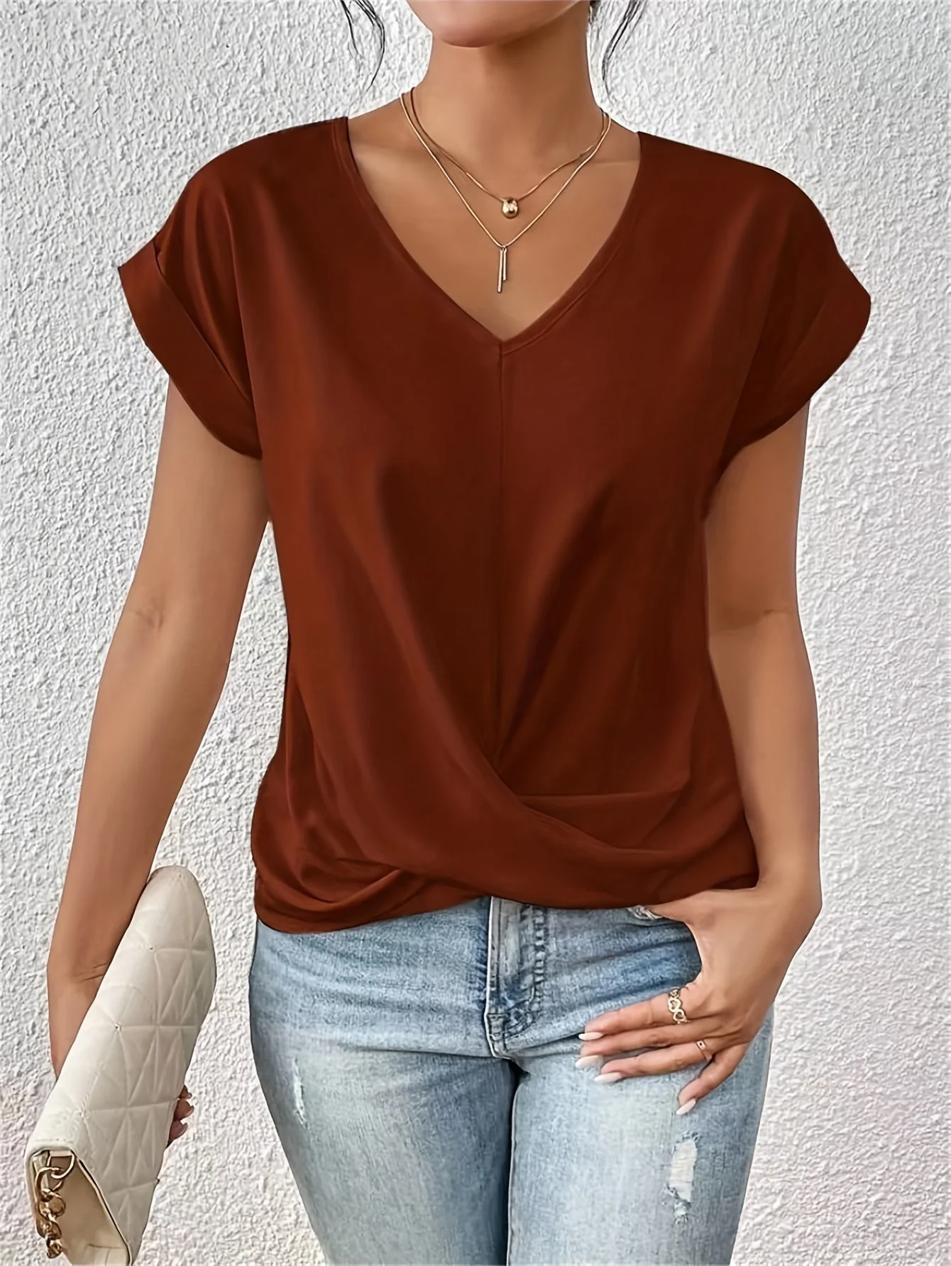 Aurelia | Women’s Casual V Neck T Shirt with Twist Front - Image 4