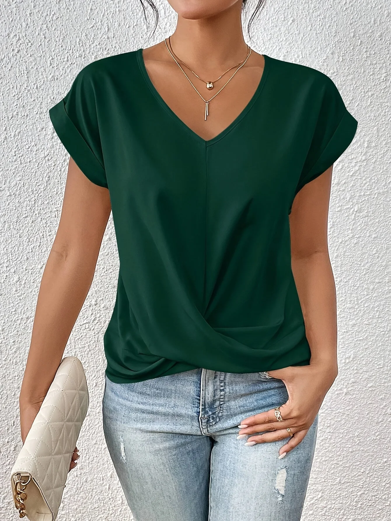 Aurelia | Women’s Casual V Neck T Shirt with Twist Front - Image 7