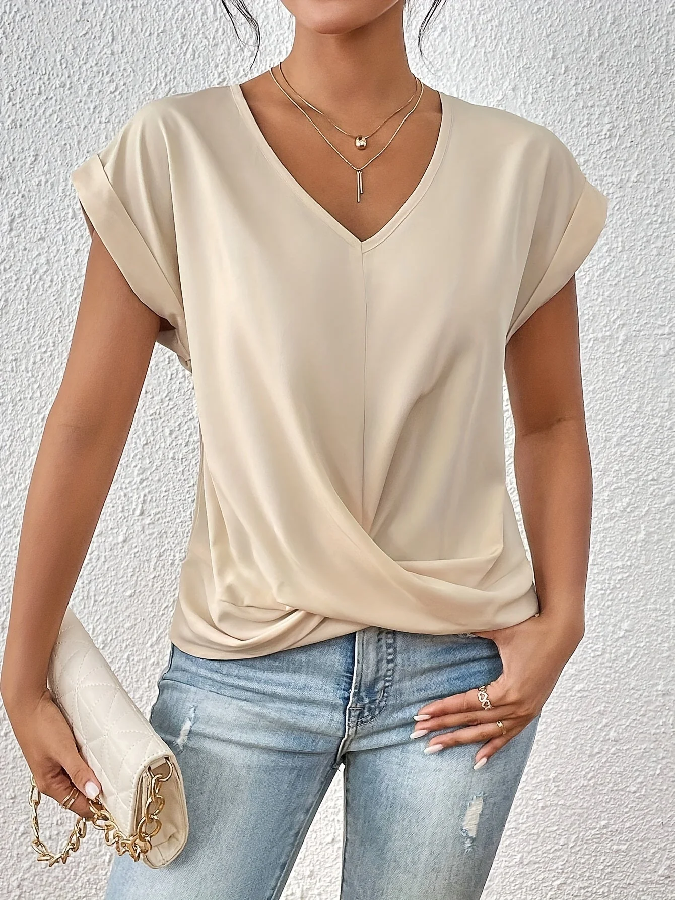 Aurelia | Women’s Casual V Neck T Shirt with Twist Front - Image 8