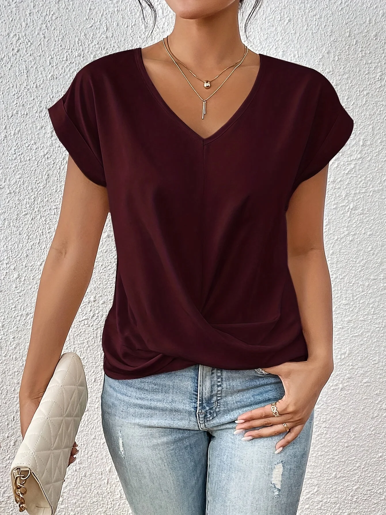 Aurelia | Women’s Casual V Neck T Shirt with Twist Front - Image 9