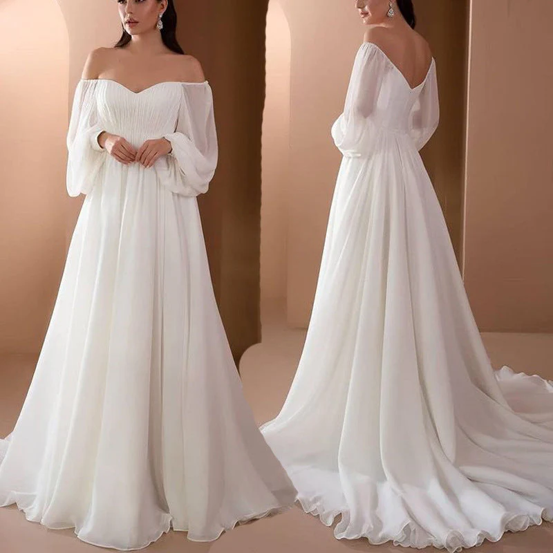 Bonnie | Women’s Elegant White Maxi Wedding Dress with Off-Shoulder - Image 3