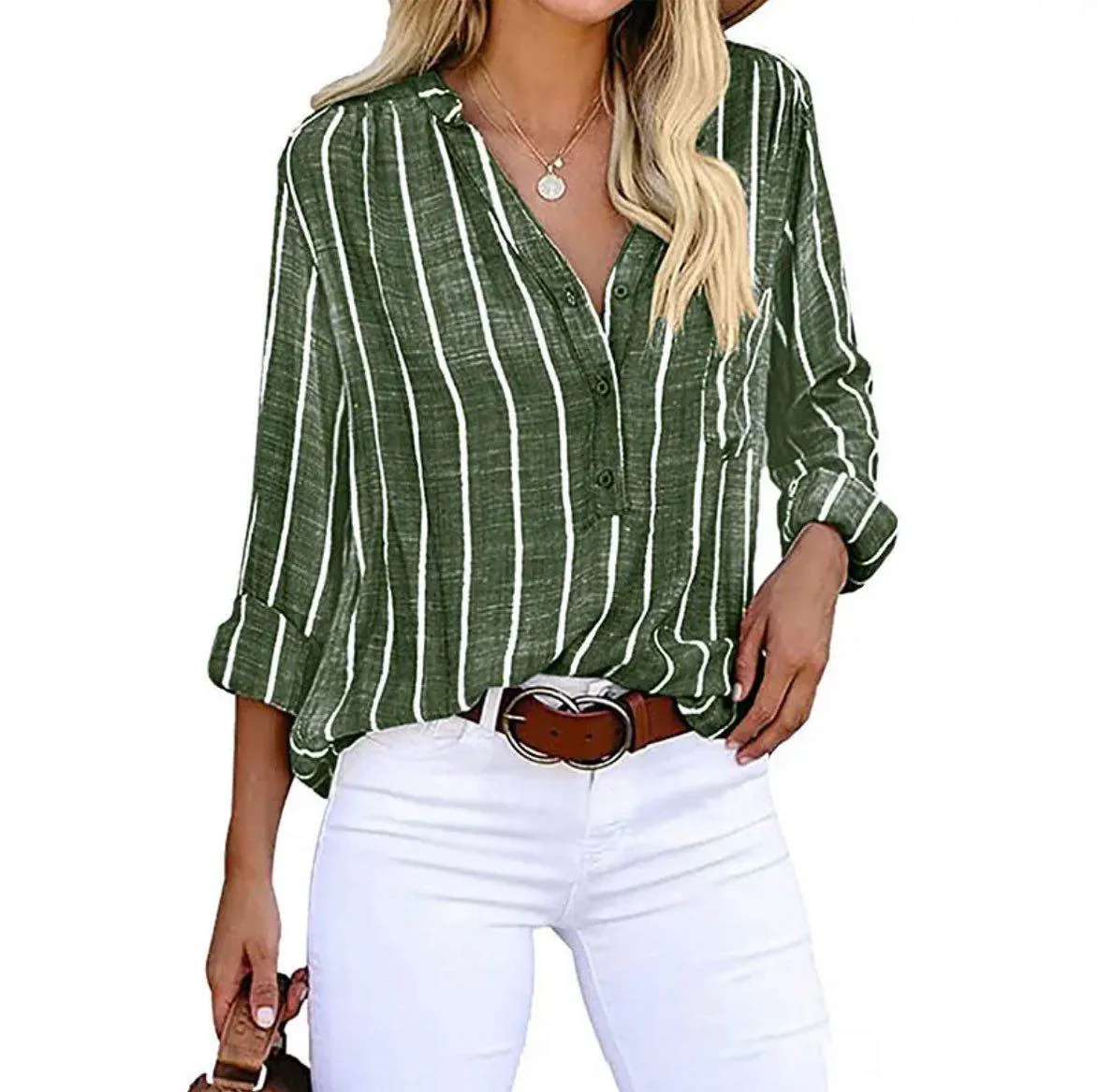Callista | Women’s Casual Striped Summer Blouse with Button Front - Image 3