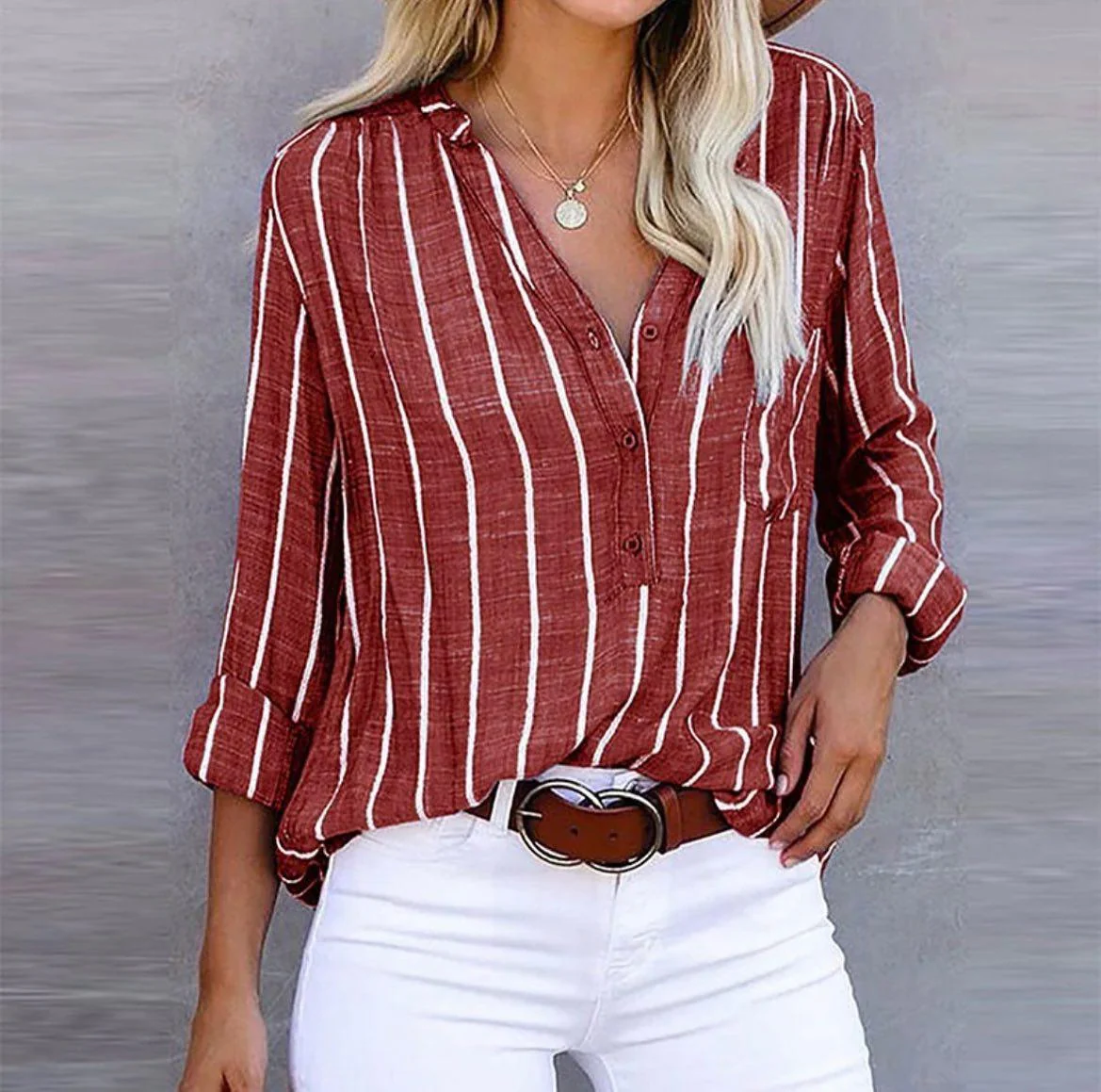 Callista | Women’s Casual Striped Summer Blouse with Button Front - Image 8