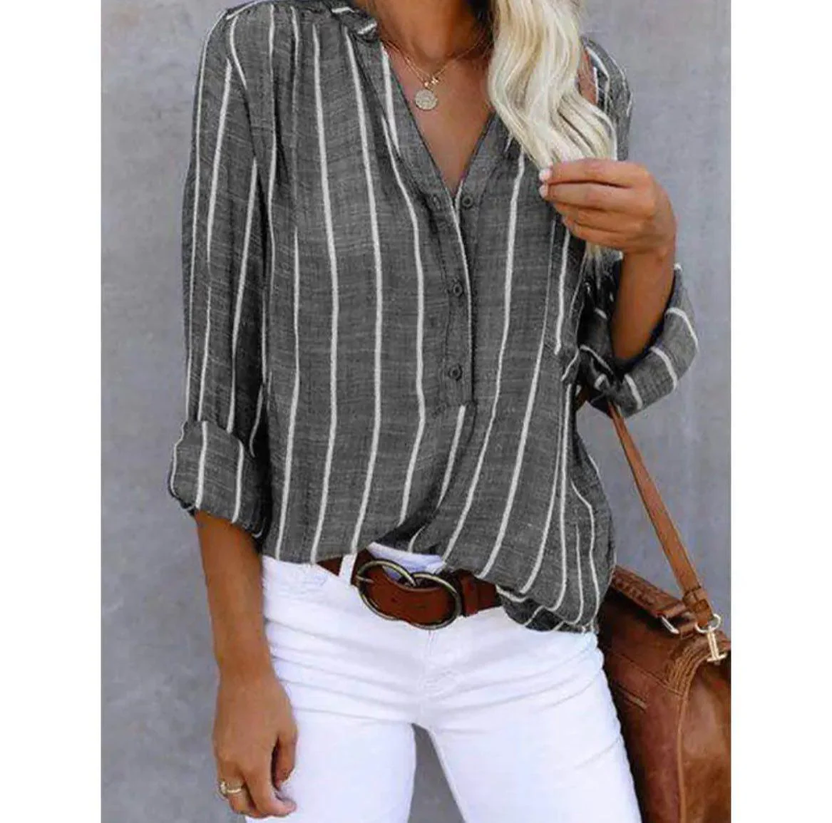 Callista | Women’s Casual Striped Summer Blouse with Button Front - Image 9