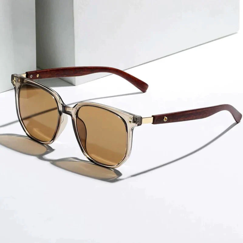 Casual Vintage Square Sunglasses with Wood-Effect