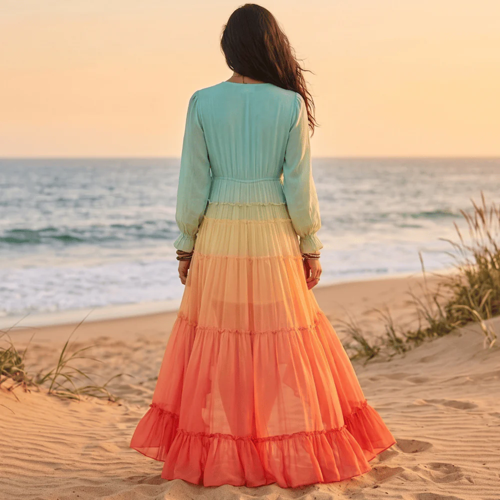 Charity | Women's Summer Button Front Boho Maxi Dress with Tiered Ruffle Skirt - Image 2