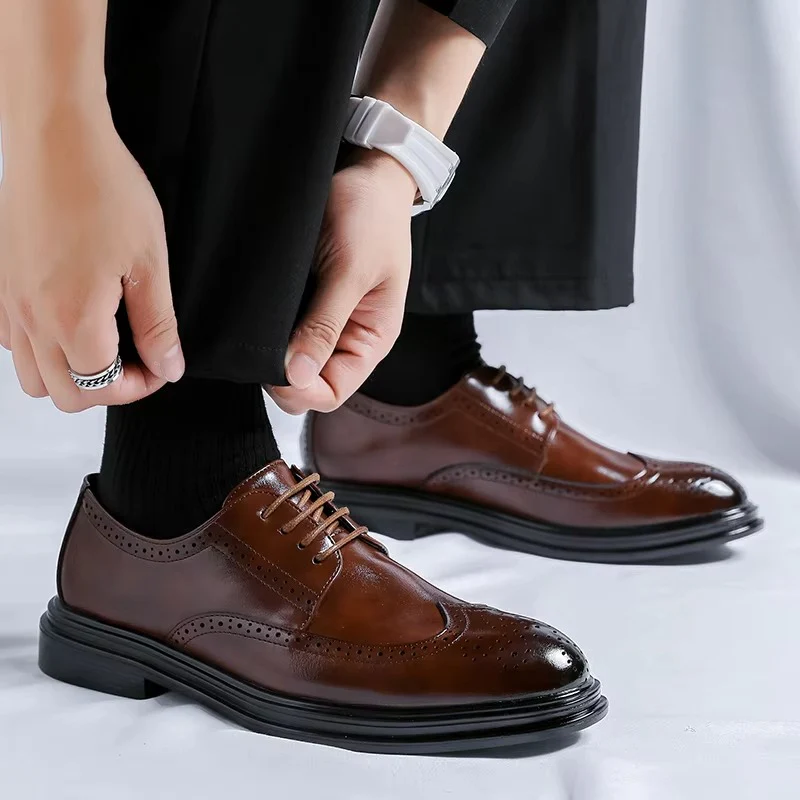 Charlie | Men’s Classic Brown Dress Derby Shoes with Wingtip Brogue - Image 6