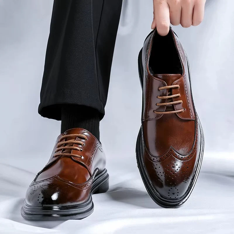 Charlie | Men’s Classic Brown Dress Derby Shoes with Wingtip Brogue - Image 8