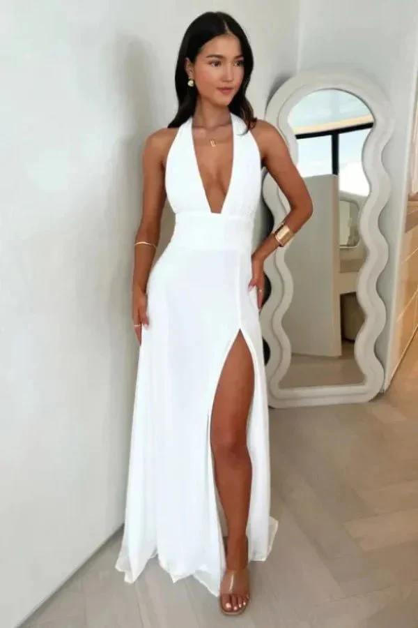 Chloe | Women’s Elegant Halter Maxi Wedding Dress with High Split - Image 3