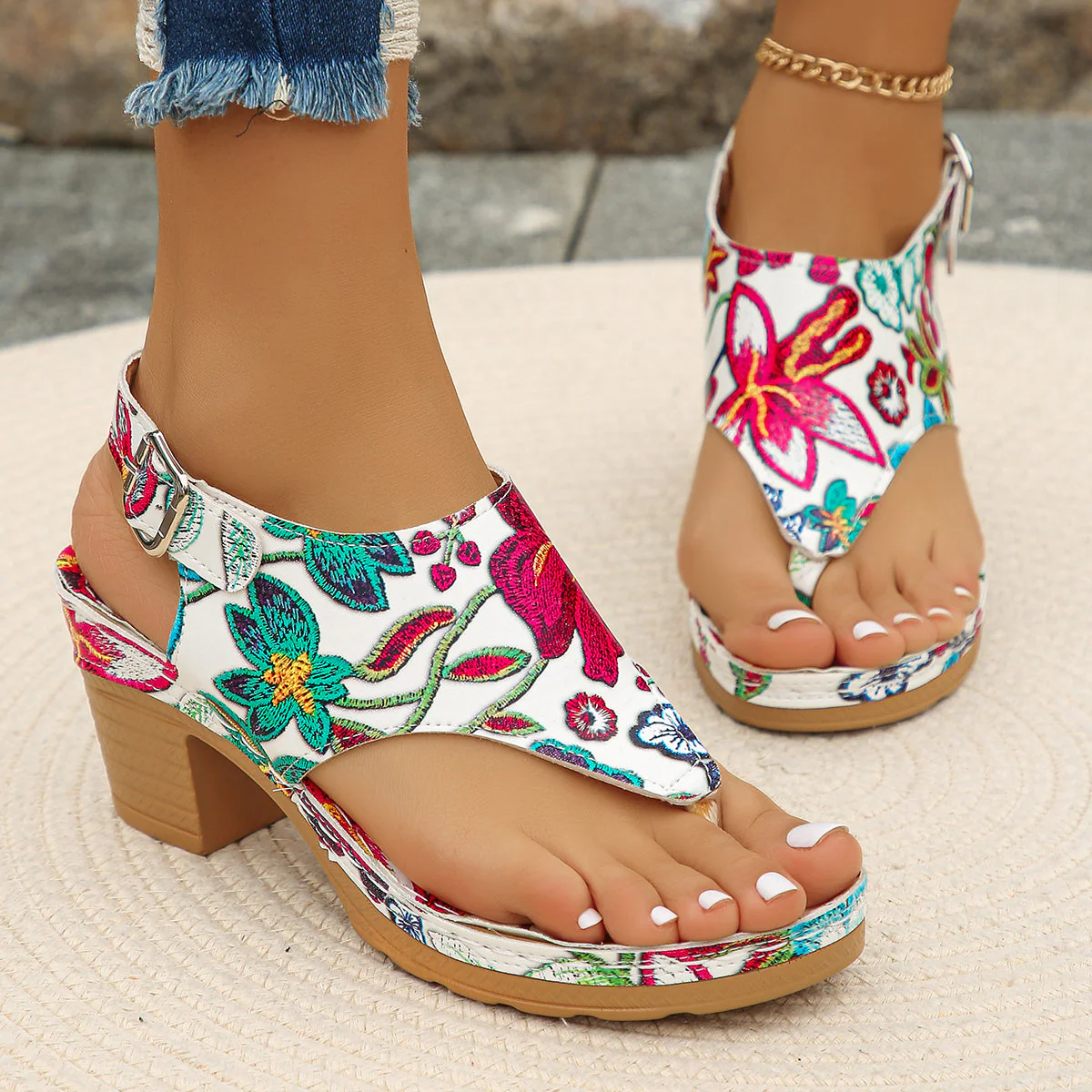 Connie | Women’s Trendy Floral Sandals with Block Heel - Image 3