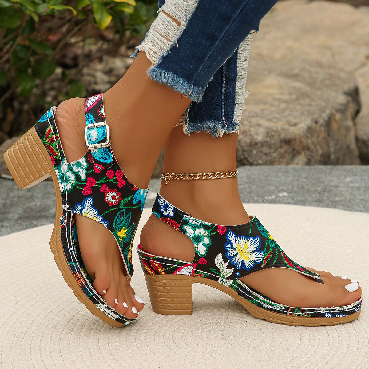 Connie | Women’s Trendy Floral Sandals with Block Heel - Image 4