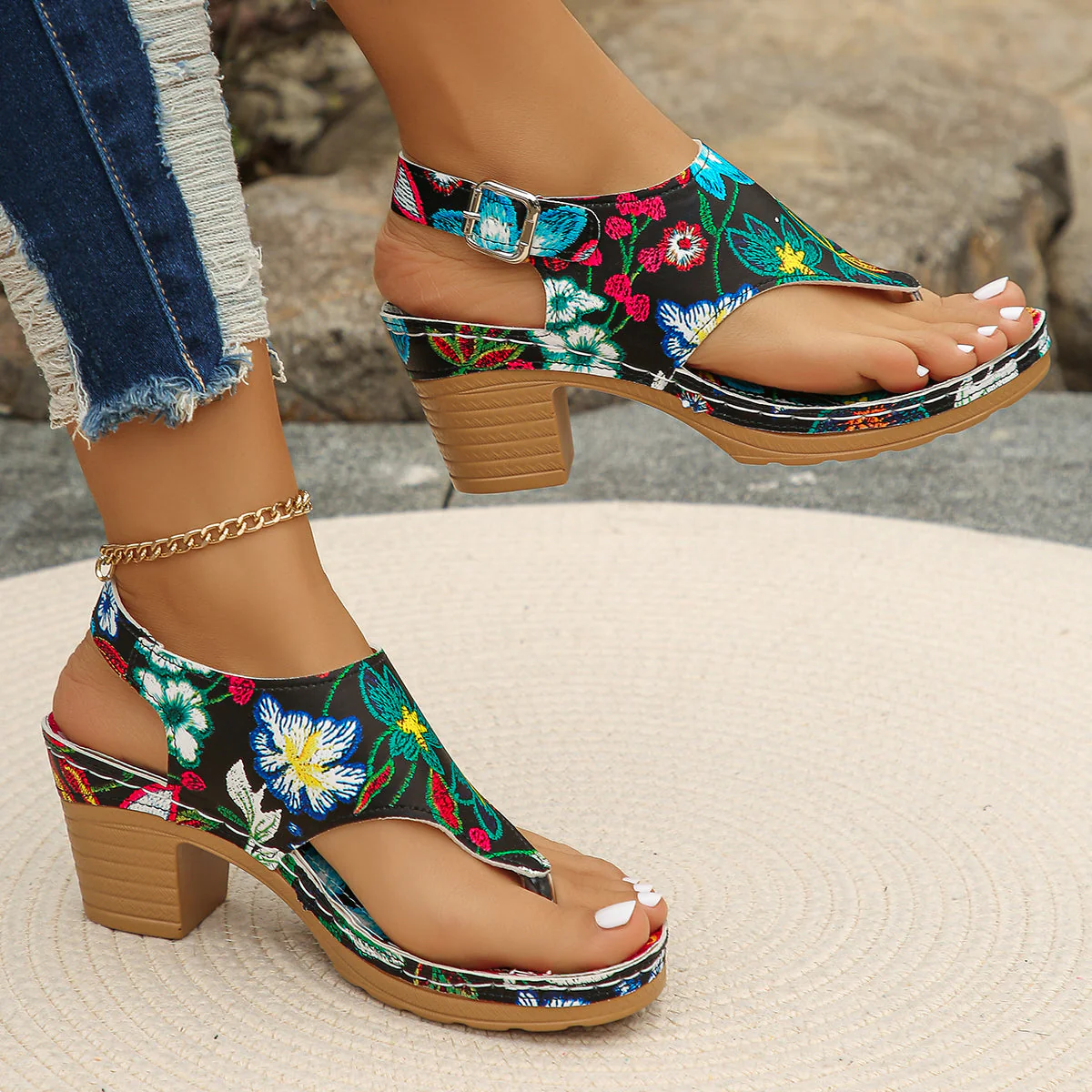 Connie | Women’s Trendy Floral Sandals with Block Heel - Image 5