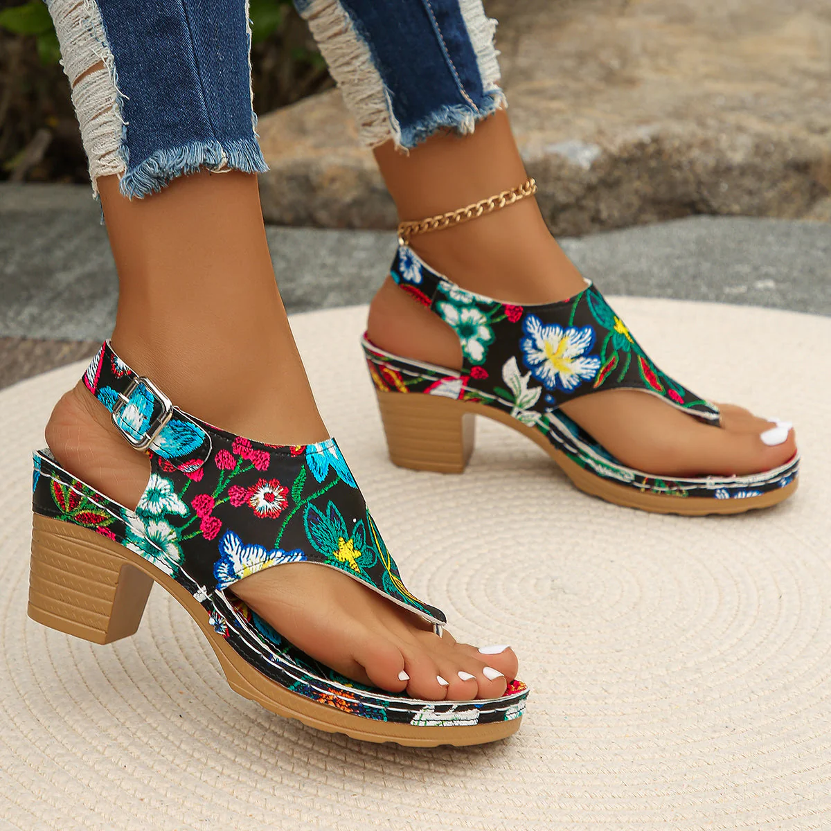 Connie | Women’s Trendy Floral Sandals with Block Heel - Image 6
