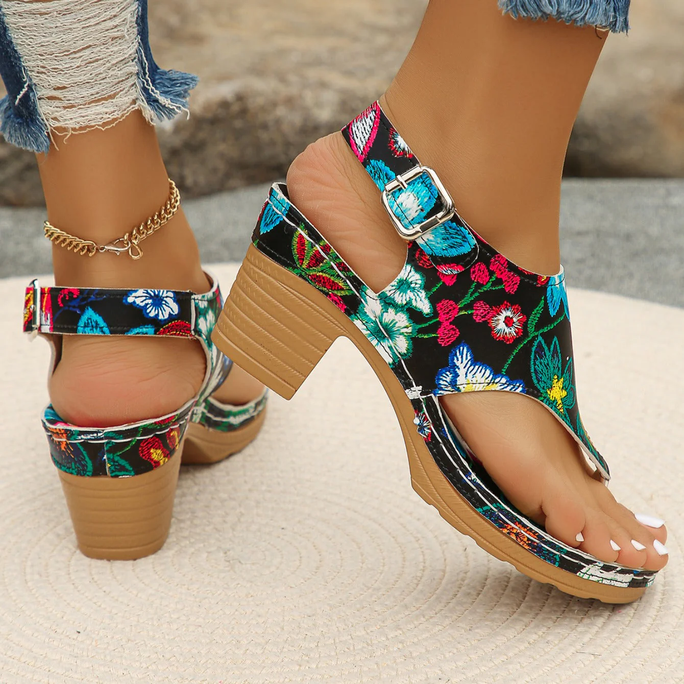 Connie | Women’s Trendy Floral Sandals with Block Heel - Image 7