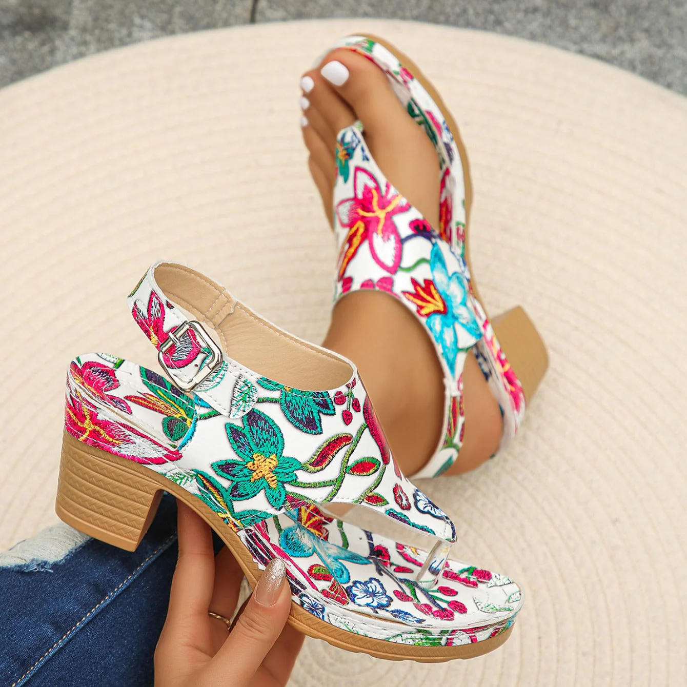 Connie | Women’s Trendy Floral Sandals with Block Heel - Image 8