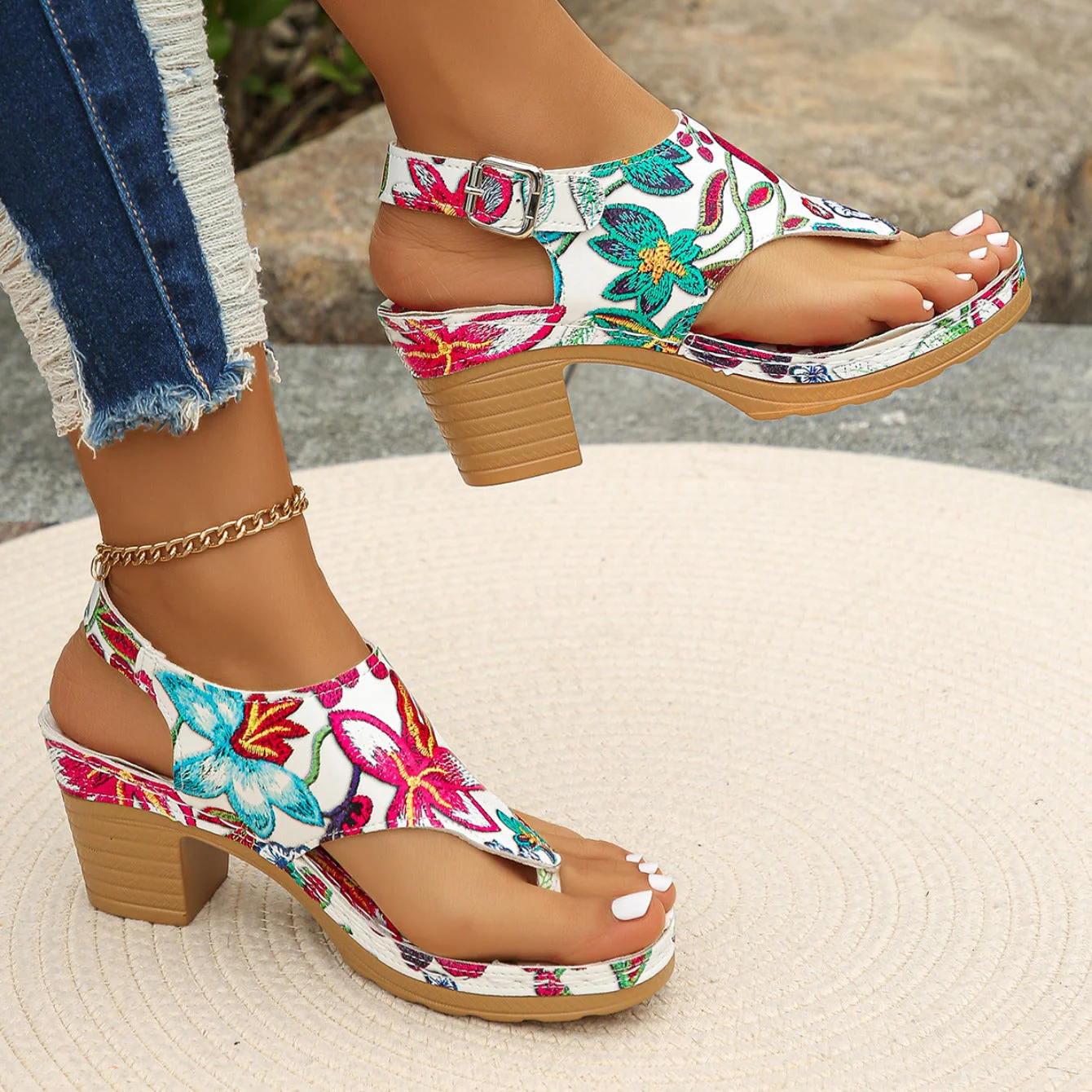 Connie | Women’s Trendy Floral Sandals with Block Heel - Image 9