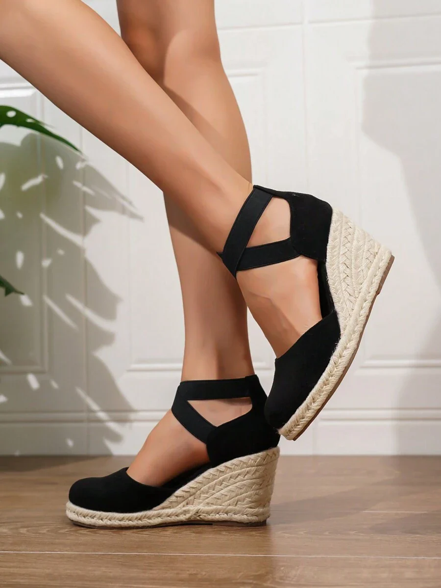 Cressida | Women’s Summer Wedge Espadrille Heeled Sandals with Ankle Buckle - Image 3