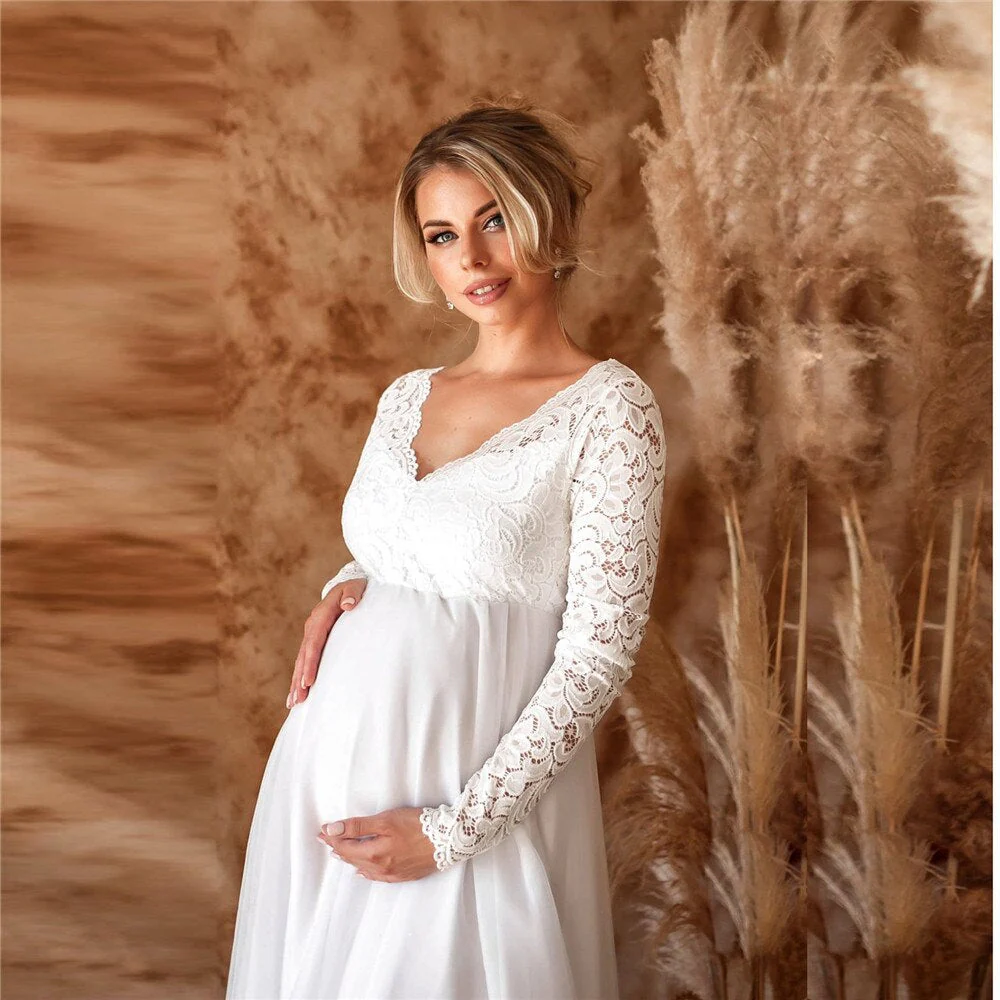 Daisy | Women’s Elegant Maternity Maxi Wedding Dress with Lace Sleeves - Image 5