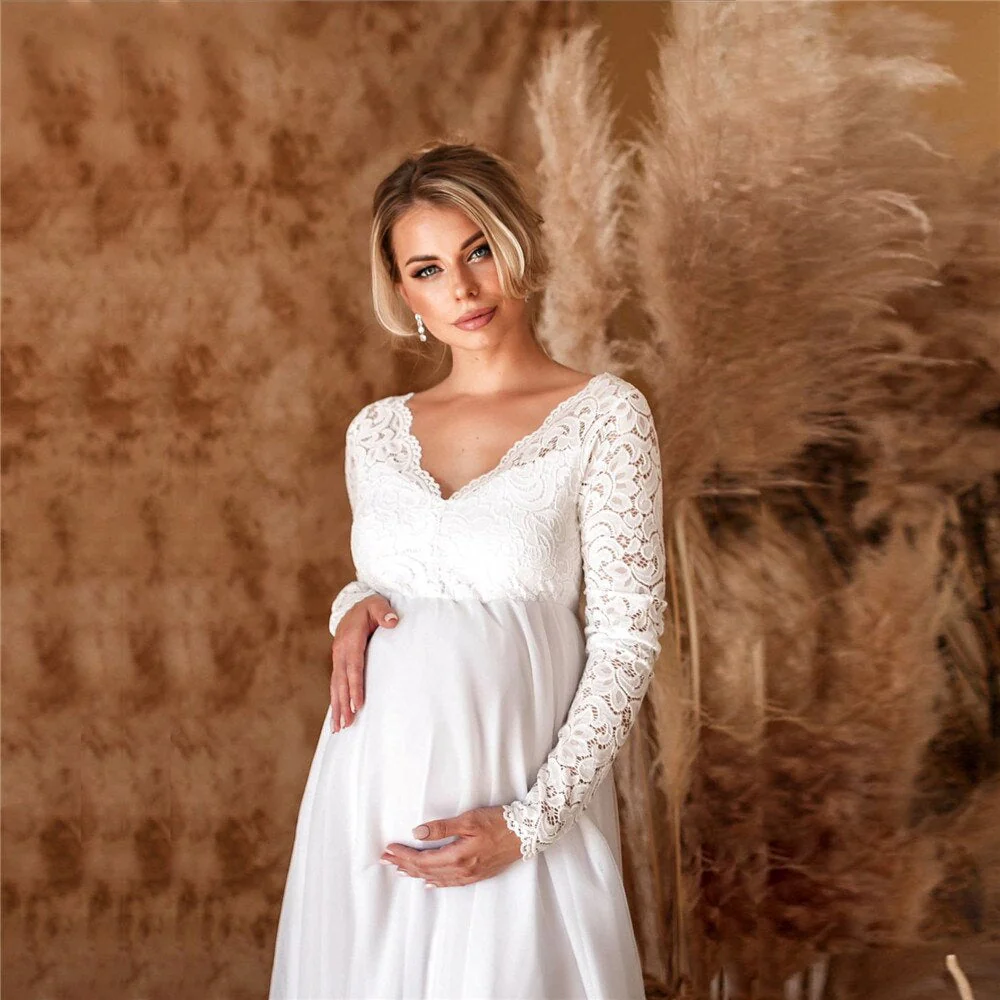 Daisy | Women’s Elegant Maternity Maxi Wedding Dress with Lace Sleeves - Image 6