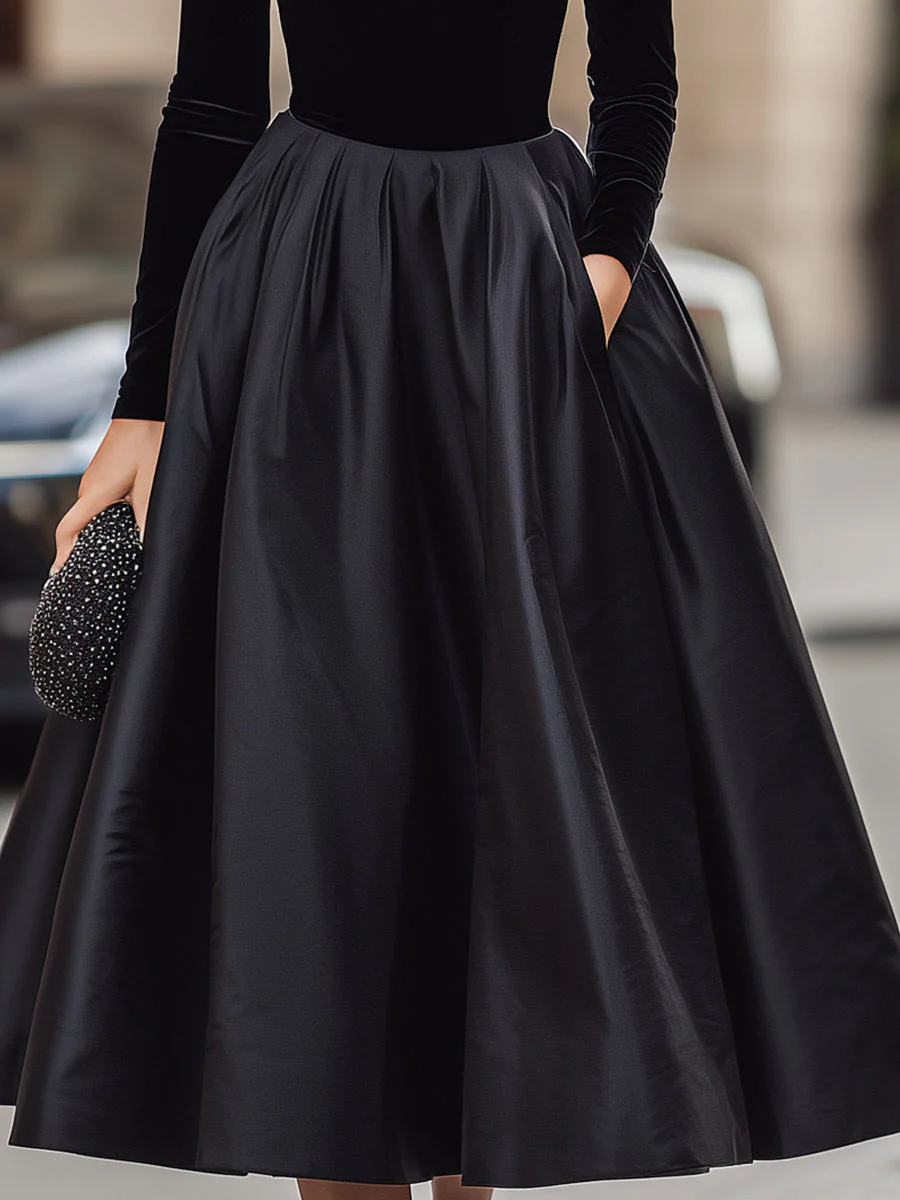 Danielle | Women’s Midi Velvet Graduation Dress with Satin Skirt - Image 3