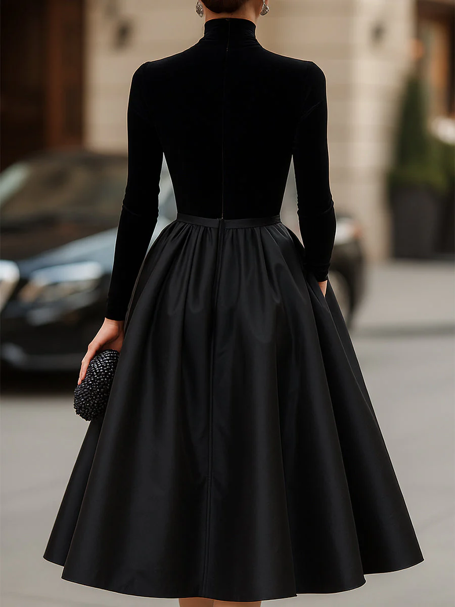 Danielle | Women’s Midi Velvet Graduation Dress with Satin Skirt - Image 4