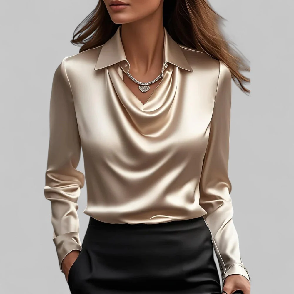 Daphne | Women’s Summer Elegant Blouse Top with Draped Cowl Neck - Image 10