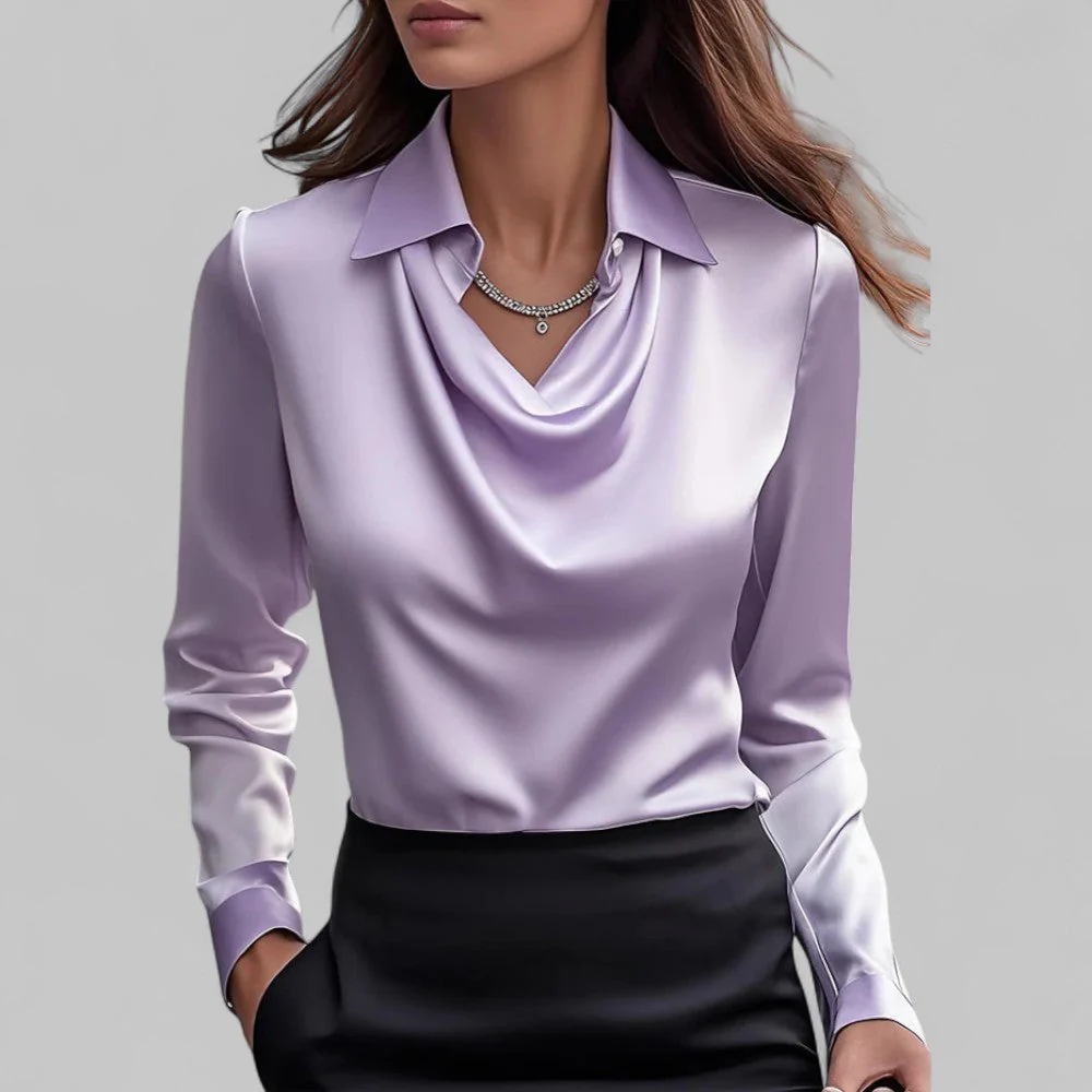 Daphne | Women’s Summer Elegant Blouse Top with Draped Cowl Neck - Image 4