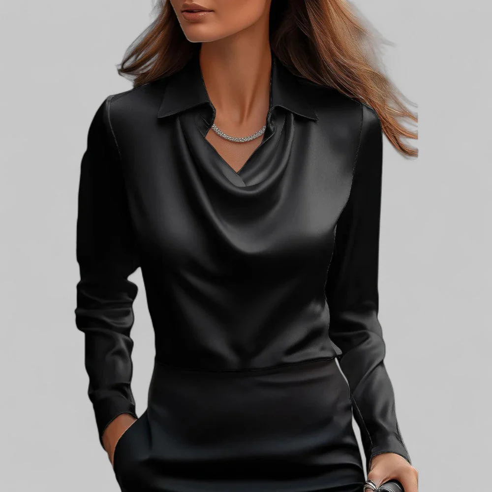 Daphne | Women’s Summer Elegant Blouse Top with Draped Cowl Neck - Image 9