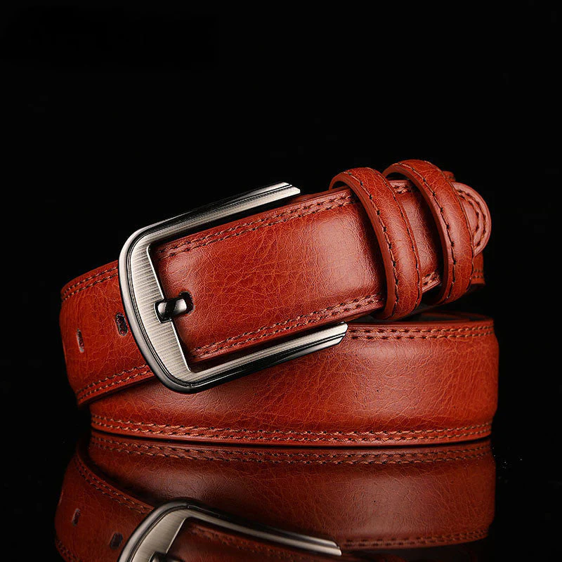 Dominic | Men’s Classic Leather Belt with Silver Buckle - Image 2