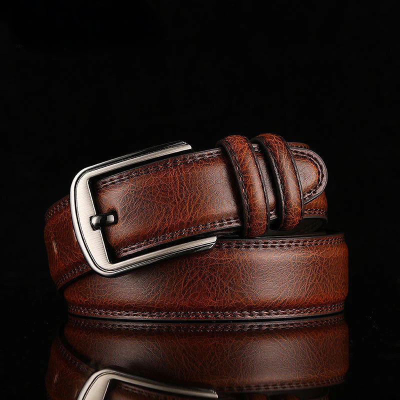 Dominic | Men’s Classic Leather Belt with Silver Buckle - Image 3