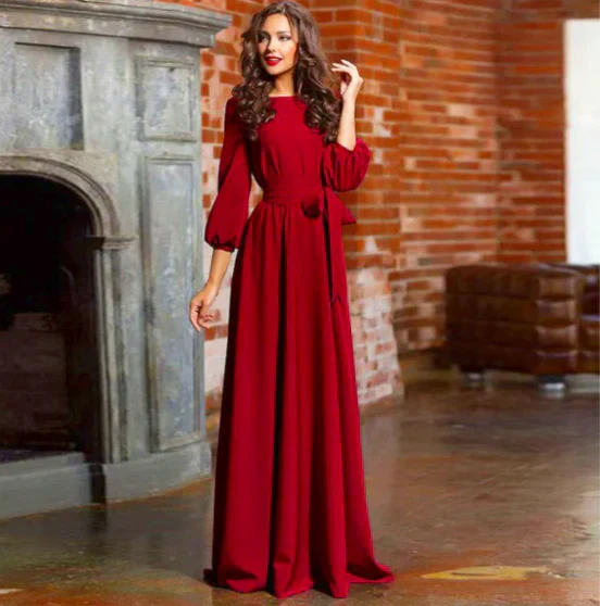 Elara | Women’s Elegant Long Seeve Maxi Wedding Guest Dress with Tie Waist - Image 5