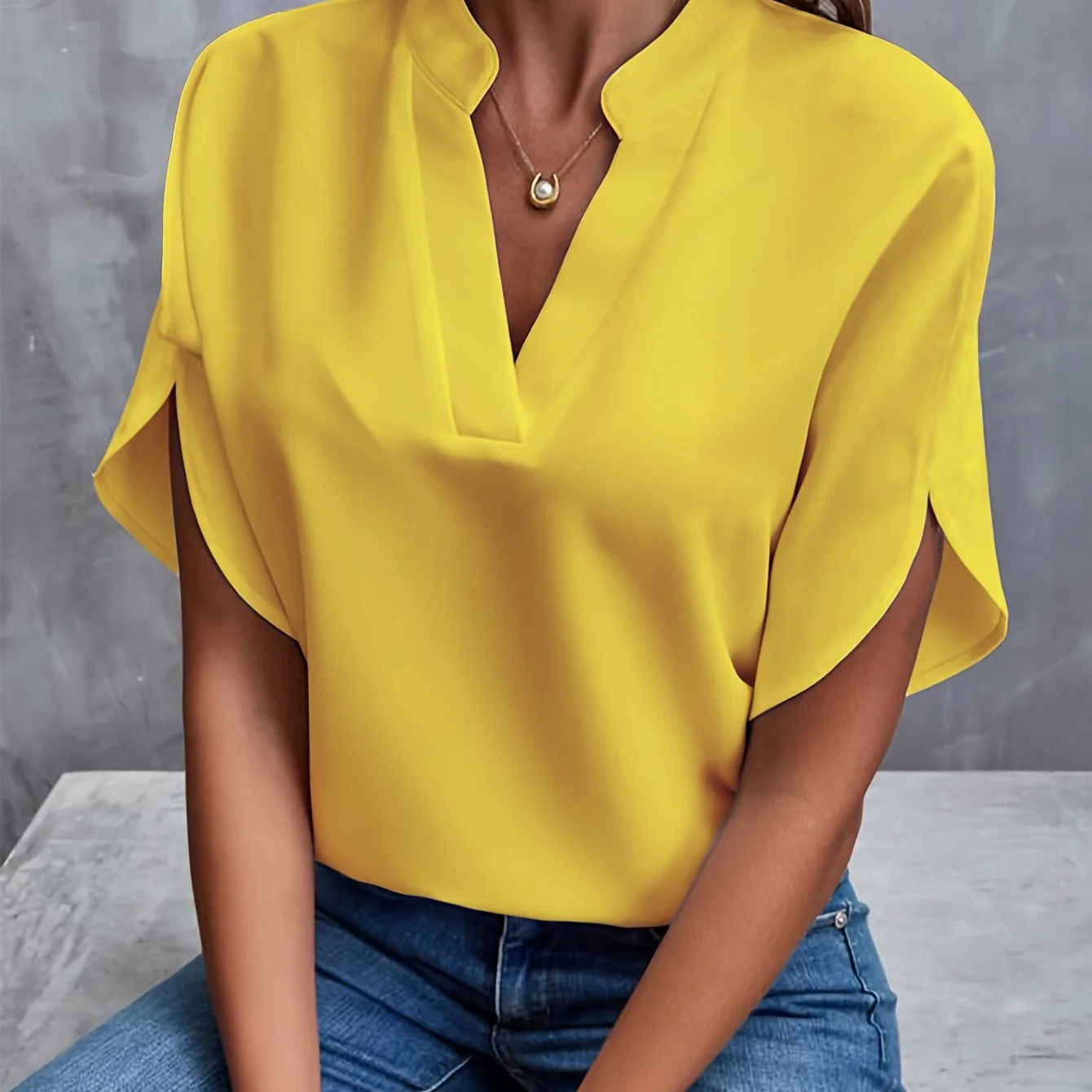 Esme | Women’s Elegant Flutter Sleeve Blouse with Split Neckline - Image 10