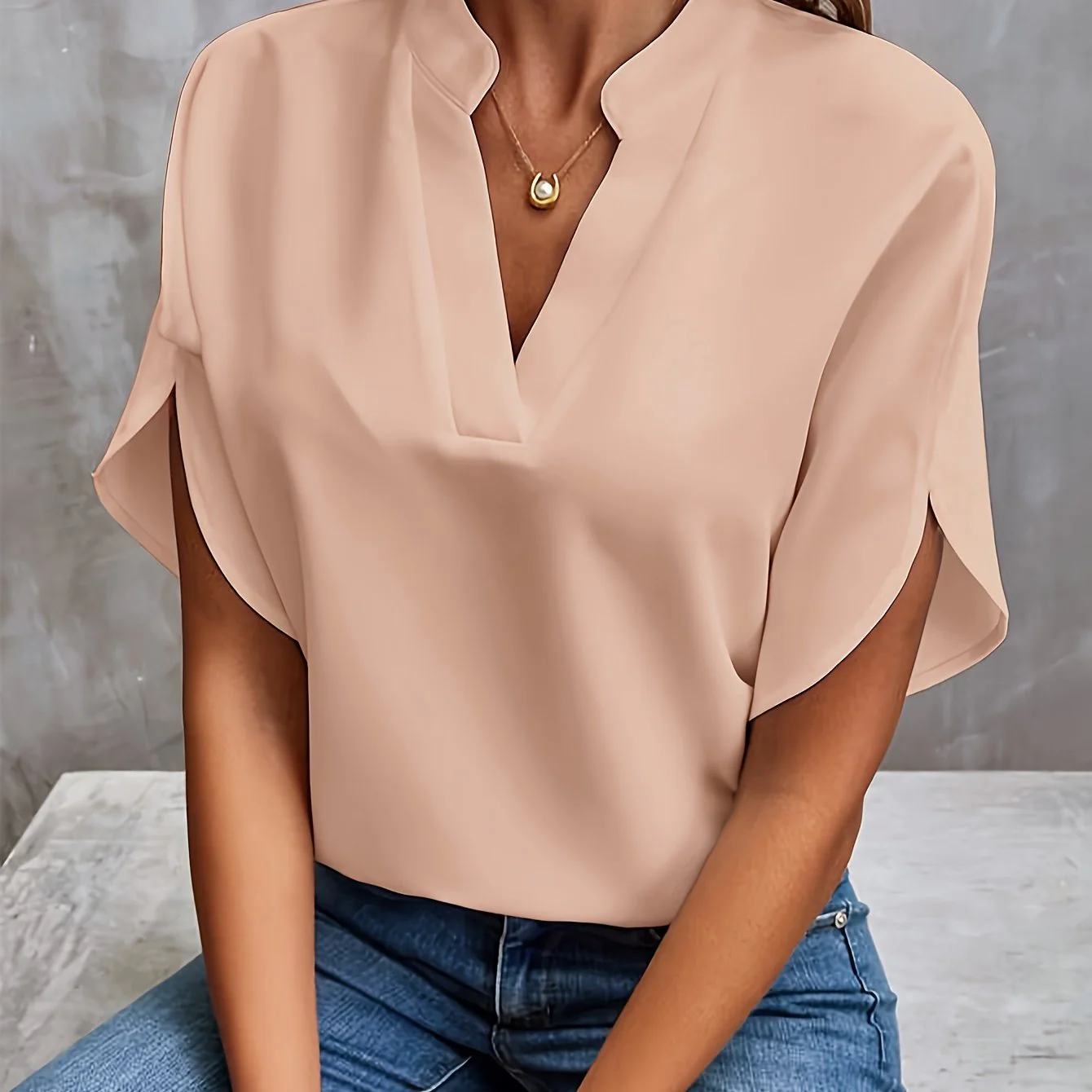 Esme | Women’s Elegant Flutter Sleeve Blouse with Split Neckline - Image 11