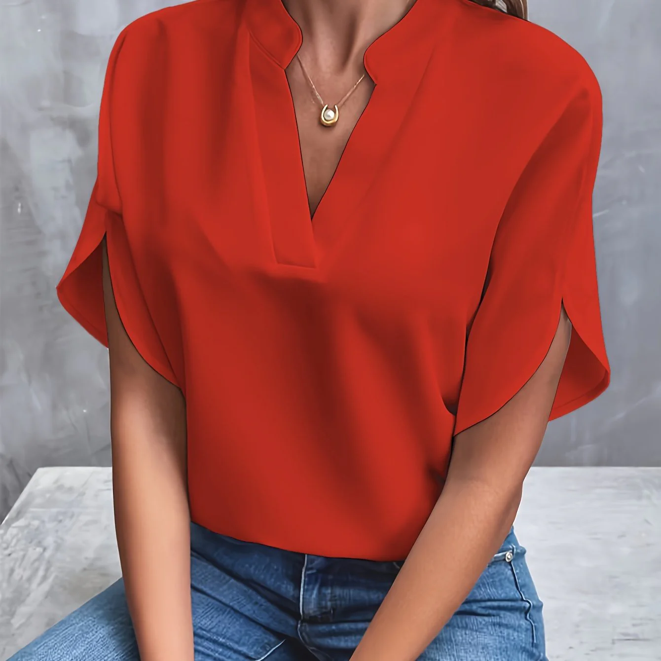 Esme | Women’s Elegant Flutter Sleeve Blouse with Split Neckline - Image 12