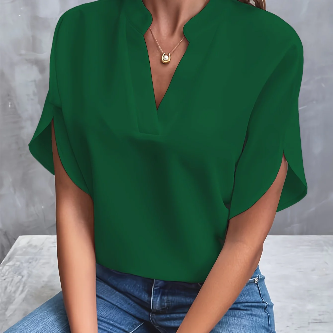 Esme | Women’s Elegant Flutter Sleeve Blouse with Split Neckline - Image 13