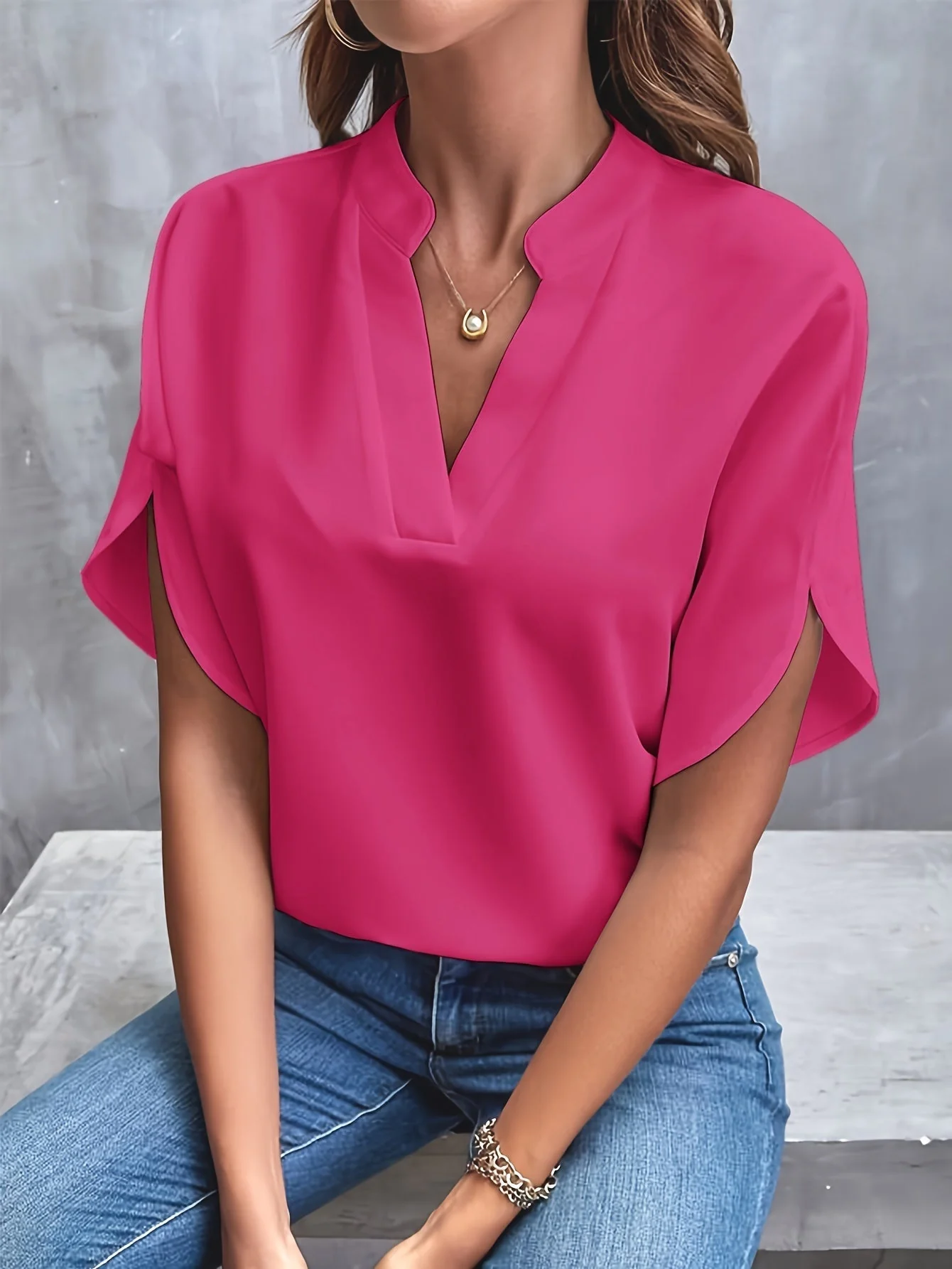 Esme | Women’s Elegant Flutter Sleeve Blouse with Split Neckline - Image 14