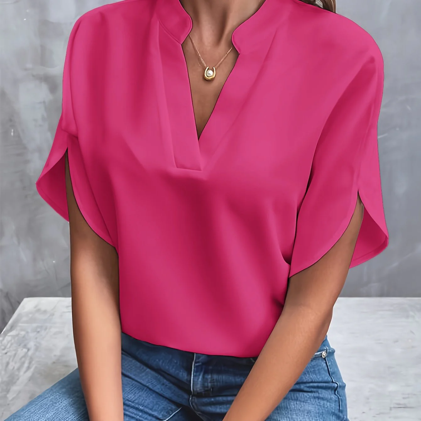 Esme | Women’s Elegant Flutter Sleeve Blouse with Split Neckline - Image 16