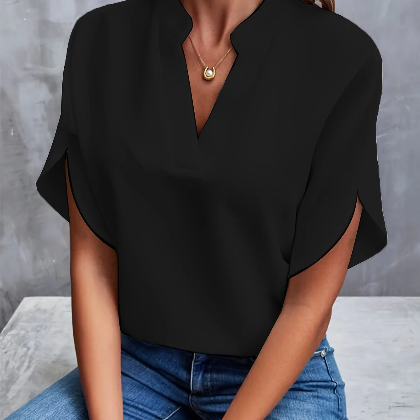 Esme | Women’s Elegant Flutter Sleeve Blouse with Split Neckline - Image 4