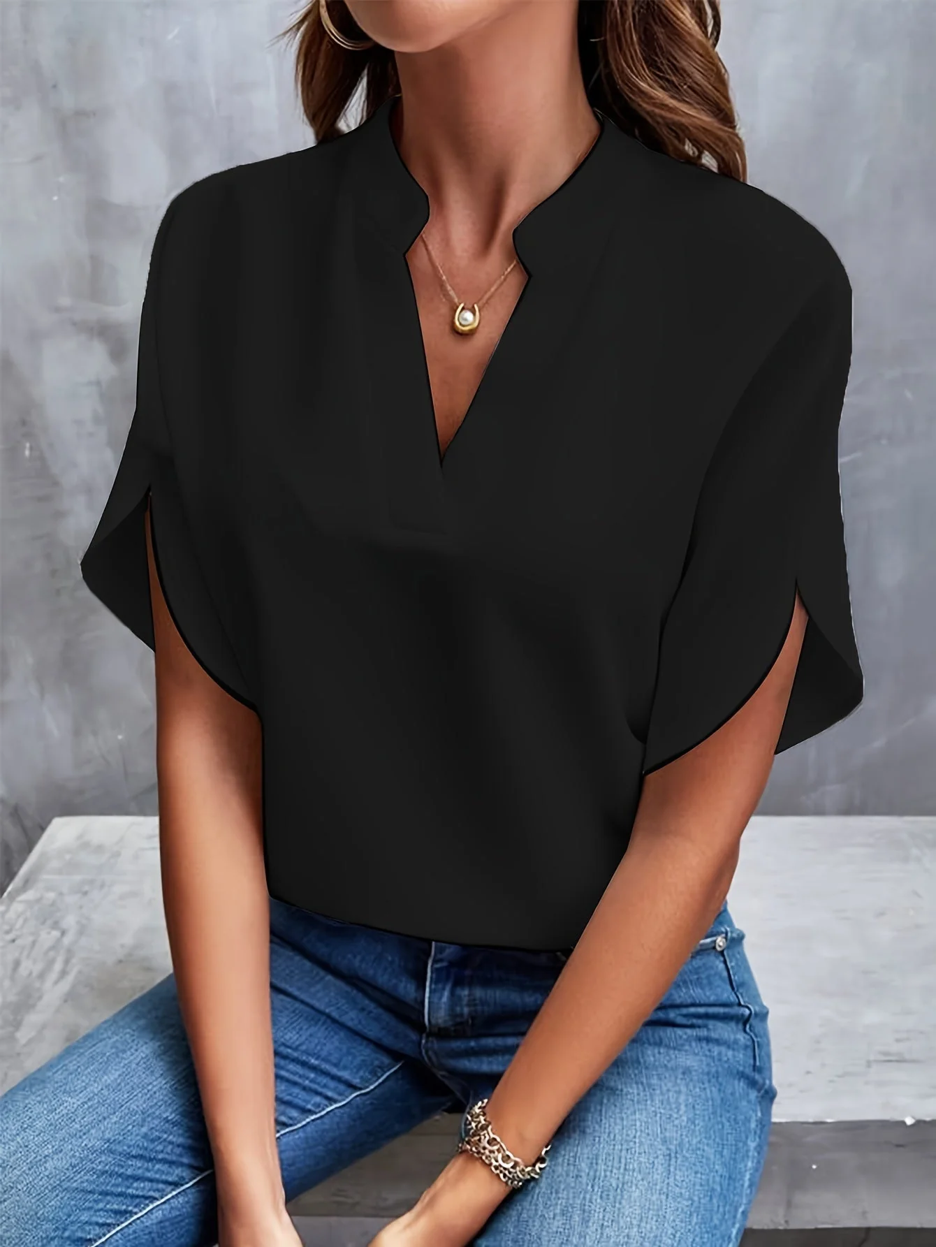 Esme | Women’s Elegant Flutter Sleeve Blouse with Split Neckline - Image 5