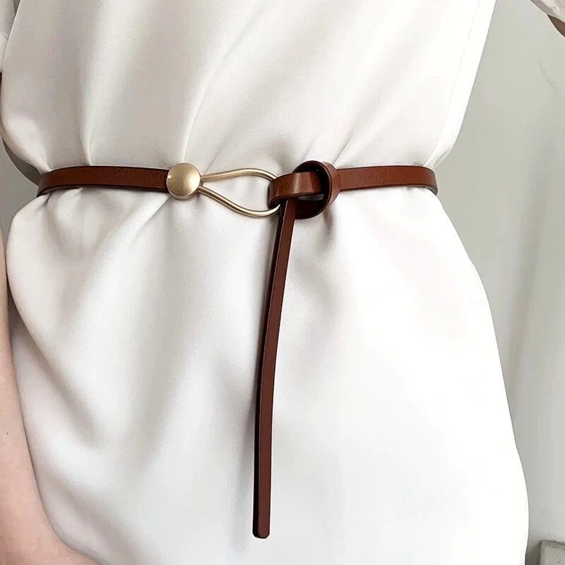 Esme | Women’s Elegant Slim Leather Belt with Metal Hook