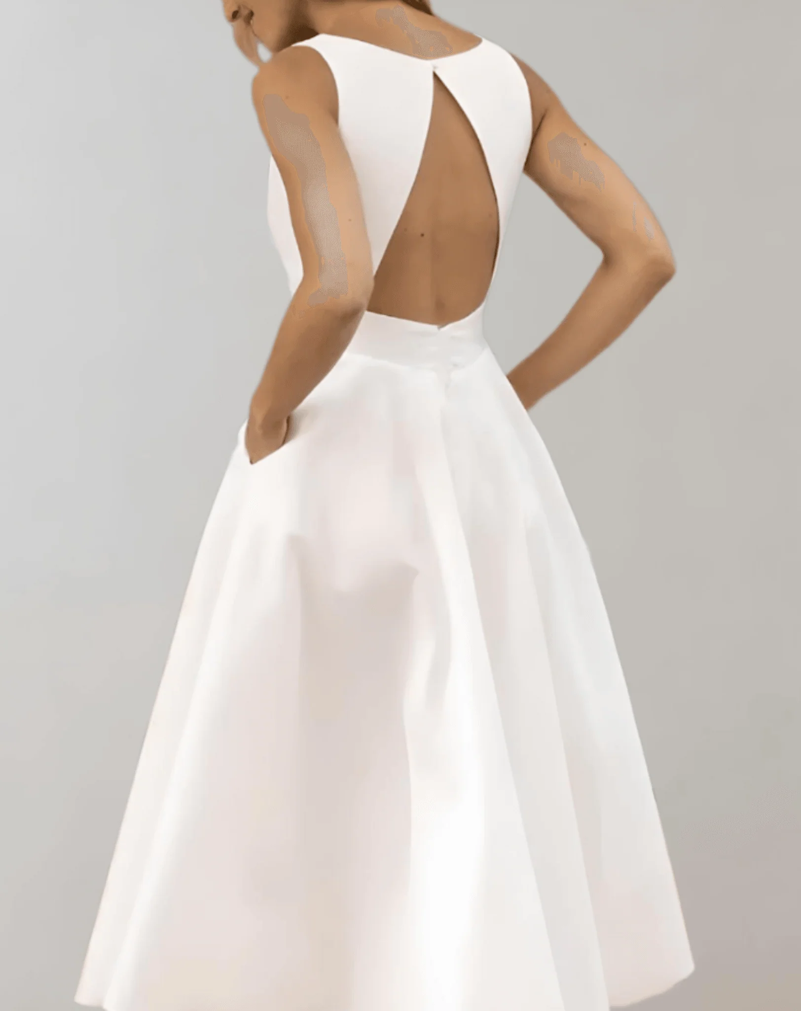 Esme | Women’s Minimal White Midi Wedding Dress with Side Pockets - Image 3