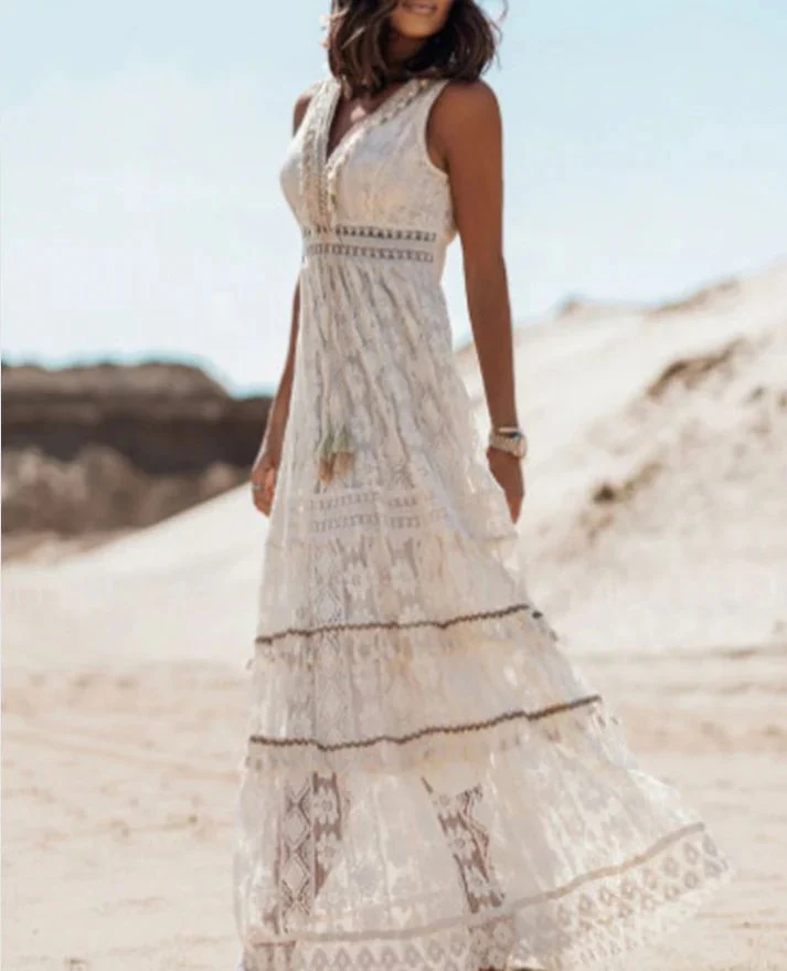 Evie | Women’s Stylish Boho Maxi Summer Dress with Lace Trim - Image 3