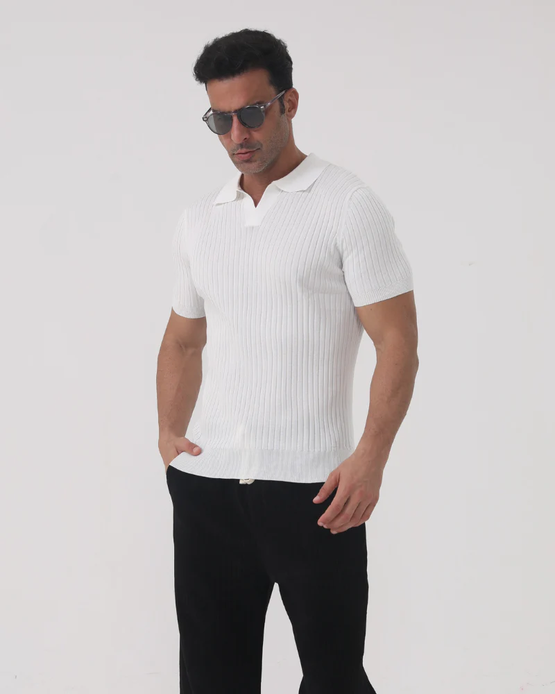 Felix | Men's Classic Ribbed Polo with Collar Detail - Image 4