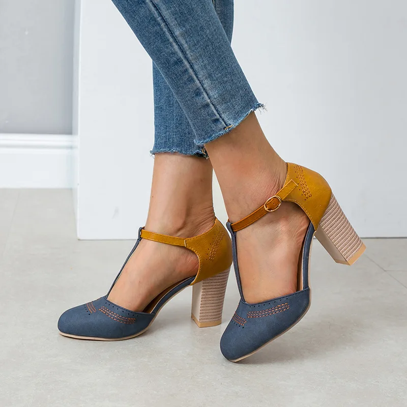 Freya | Women’s Classic Two-Tone Heels with T-Strap Buckle - Image 3