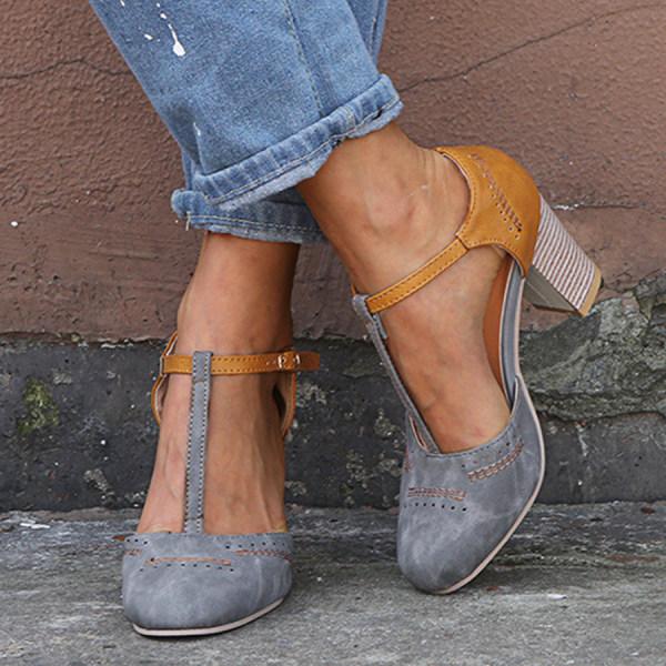 Freya | Women’s Classic Two-Tone Heels with T-Strap Buckle - Image 4